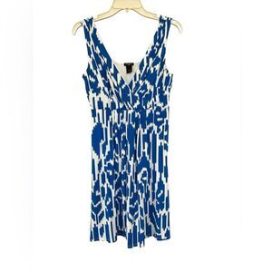 Ann Taylor Babydoll Empire Waist Blue White Print Sleeveless Dress S